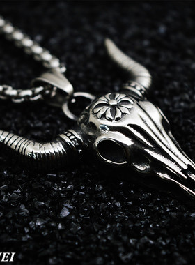 欧美钛钢朋克风生肖牛吊坠项链