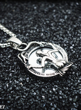 欧美骷髅镜子钛钢朋克风吊坠项链