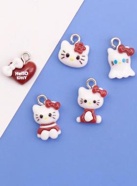 粉嫩配色Kitty猫美甲饰品甜美粉白色系蝴蝶结凯蒂猫吊饰diy配饰