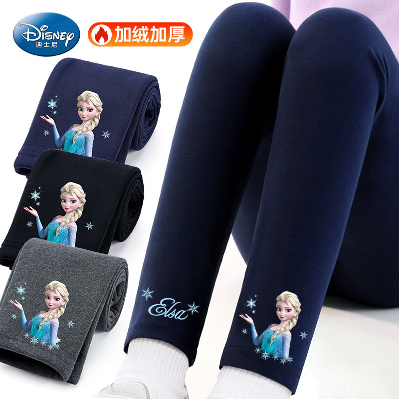 迪士尼加绒加厚保暖打底裤冰雪奇缘儿童连裤袜2025冬长裤女童裤子