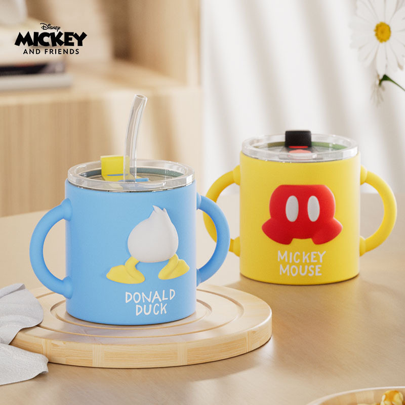 迪士尼牛奶杯带柄儿童卡通刻度高硼硅玻璃杯耐高温可爱创意水杯