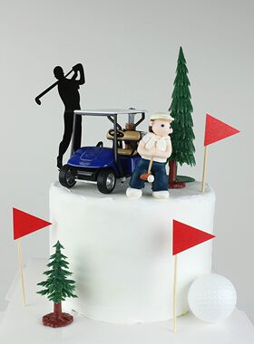 高尔夫车老板生日蛋糕装饰摆件
