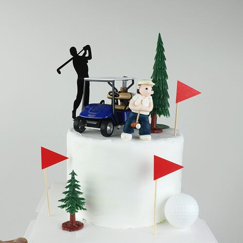 高尔夫车老板生日蛋糕装饰摆件