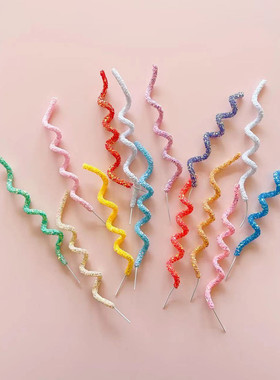 网红蛋糕装饰插件塑料软棒闪闪粉绿色蓝色白色彩色烘焙装饰用品