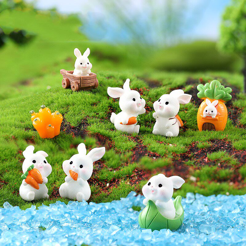 蛋糕装饰微景观摆件可爱动物卡通春季清新兔子萌兔园艺 树脂配件