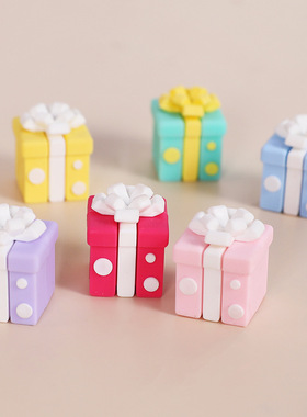 马卡龙色系立体礼物盒软胶玩偶摆件粉色蓝色紫色黄色蝴蝶结礼物盒