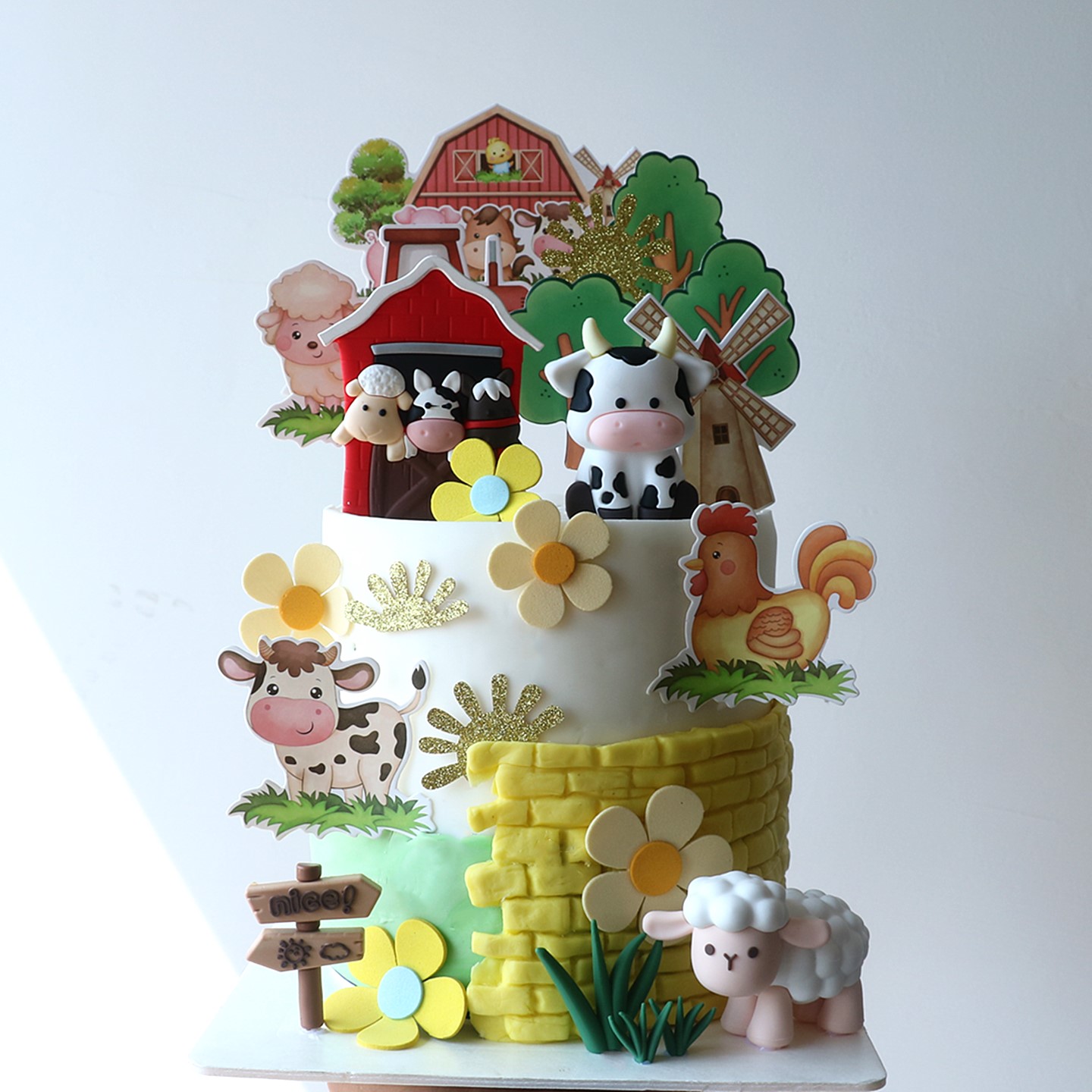 农场主题蛋糕装饰插件卡通奶牛绵羊小猪小牛动物生日甜品装扮摆件