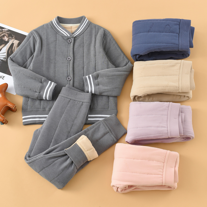 儿童家居服保暖内衣套装加绒加厚冬季男童女童居家服大童冬款睡衣