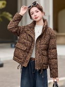 2025新款 洋气休闲小个子外套女 90白鸭绒时尚 冬季 豹纹羽绒服女短款