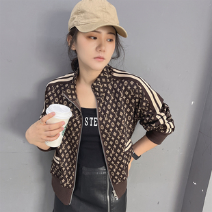 外套女2025春秋新款 韩版 时尚 条纹字母长袖 立领 个性 欧洲站休闲短款