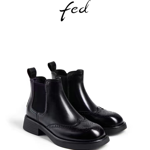fed秋季新款英伦真皮切尔西短靴