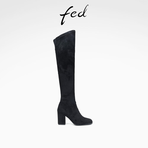fed斜口过膝冬季新款黑色女靴