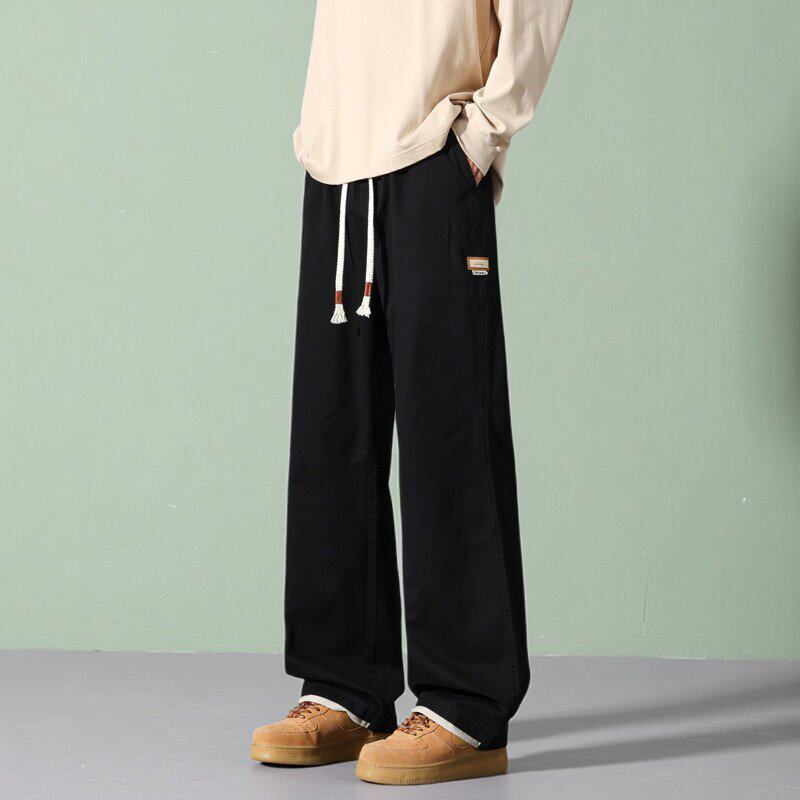 春季美式高街纯棉休闲裤子男潮流宽松直筒运动工装长裤