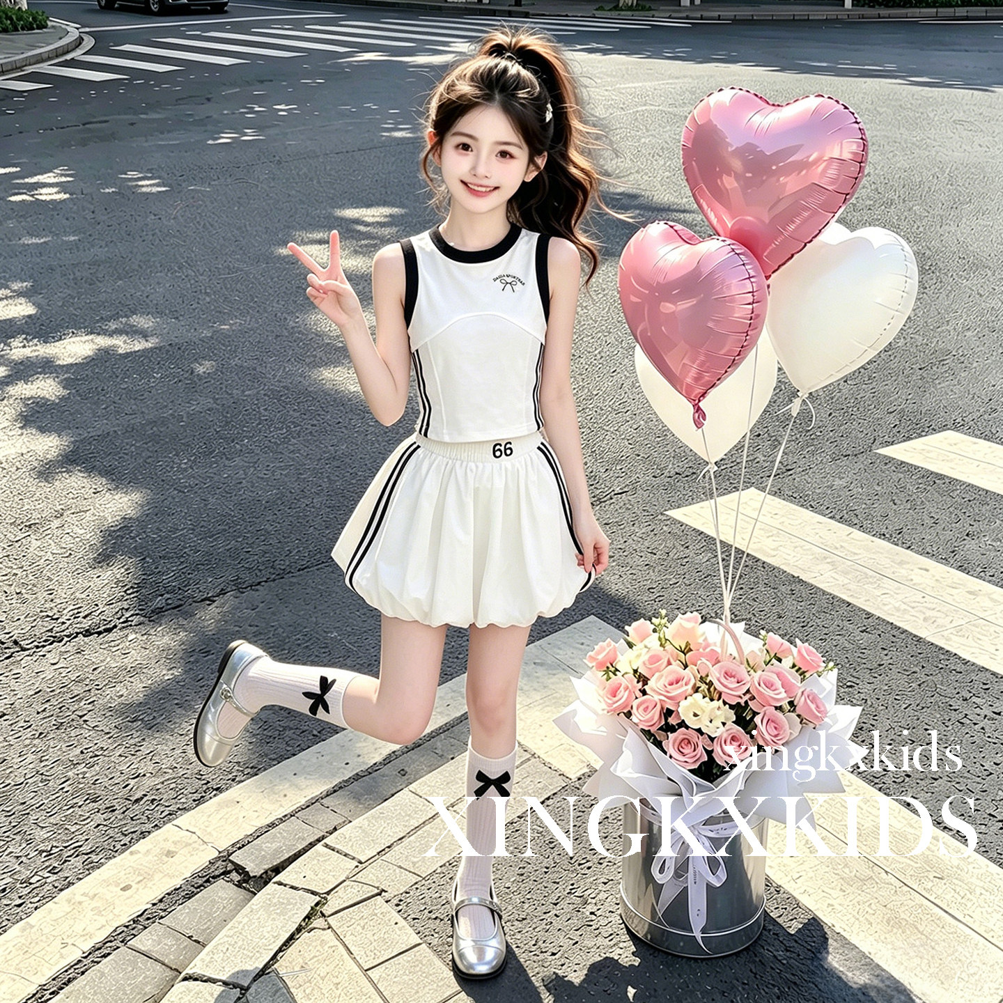 女童夏季运动背心花苞裙两件套