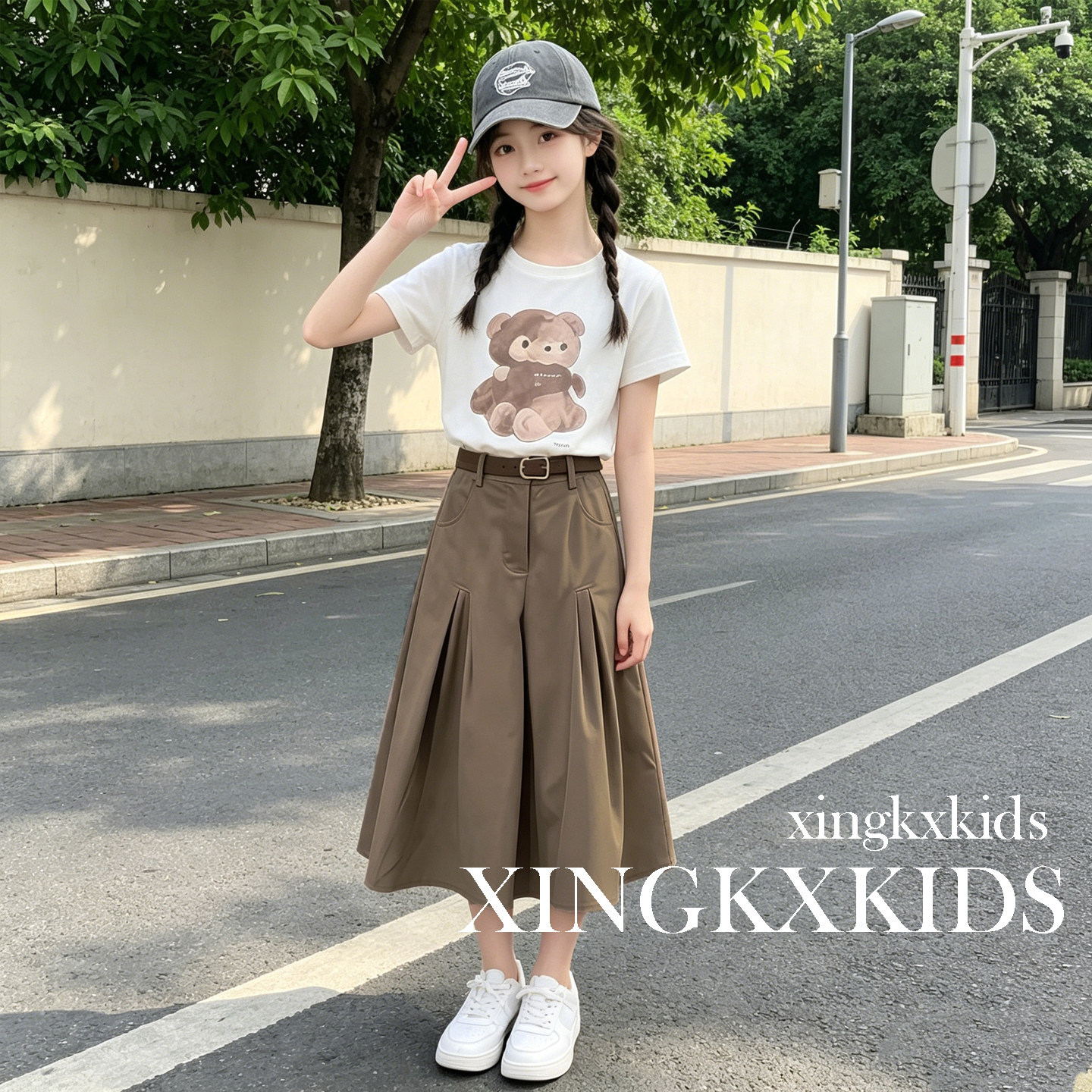 夏季学生卡通T恤半身裙两件套