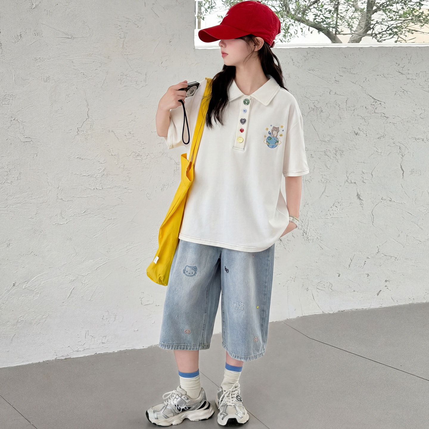 女童夏季卡通印花T恤套装