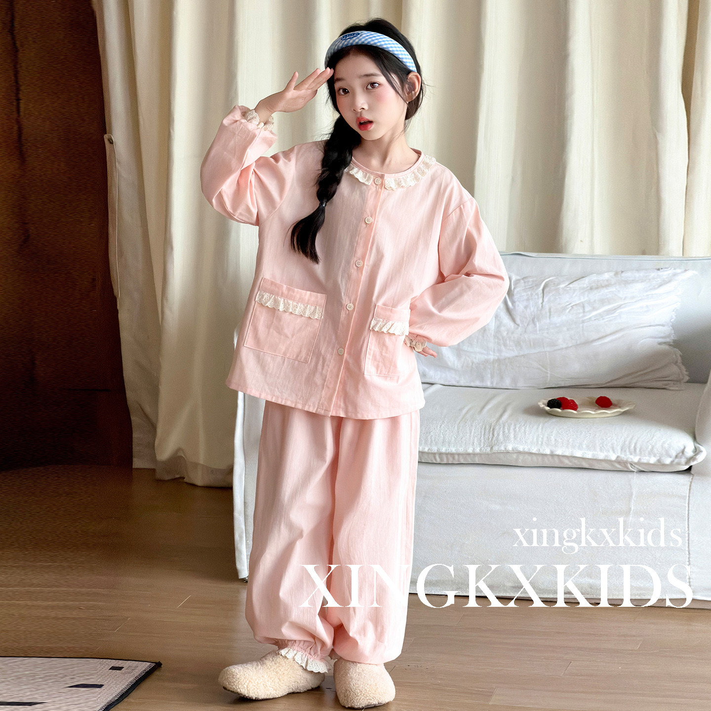 女童春秋季长袖睡衣两件套