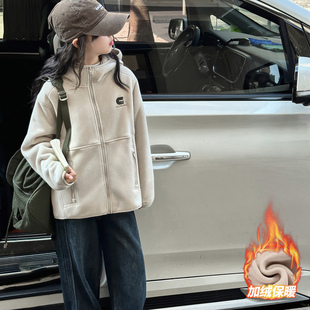 女童摇粒绒外套秋冬款2025新款儿童冬季校服神器女孩大童抓绒衣服