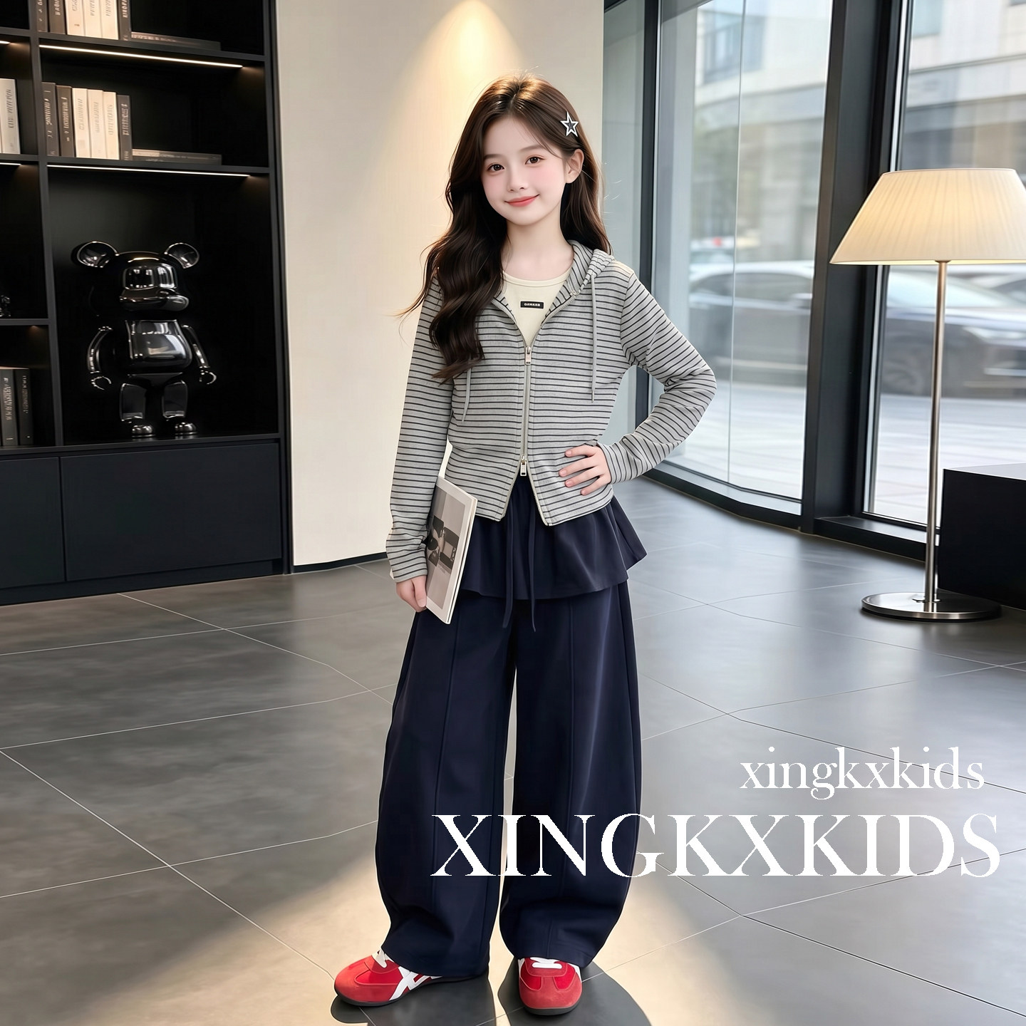 女童秋季条纹卫衣套装韩系洋气