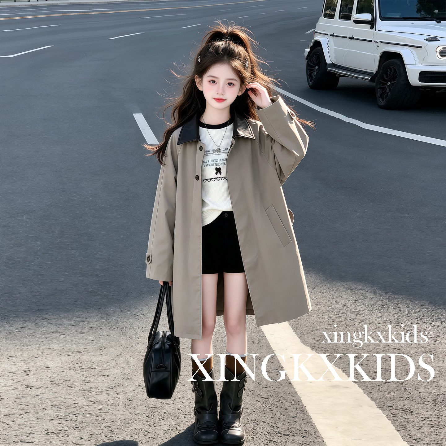 女童秋装韩系中长款风衣外套