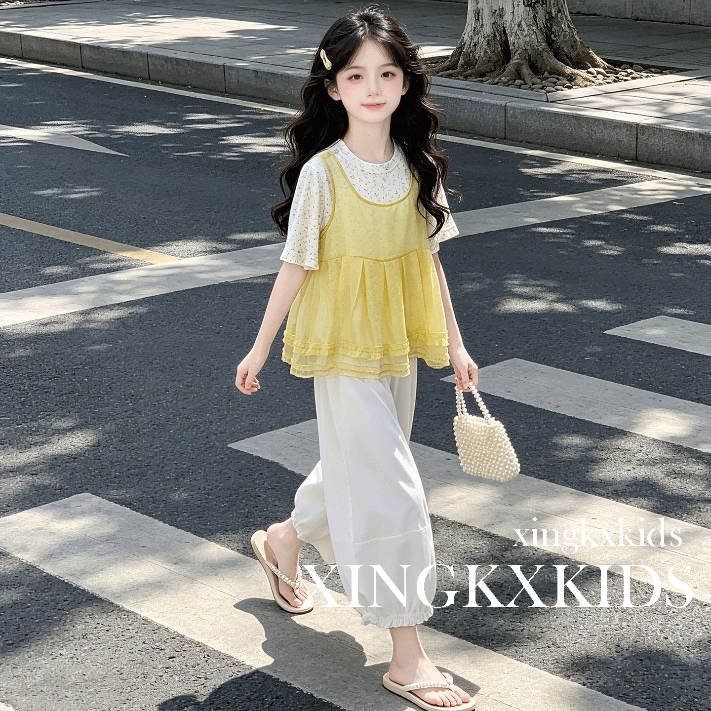 女童夏季甜美T恤花苞裤套装