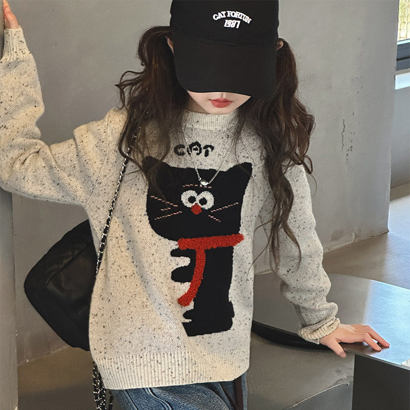 女童毛衣秋冬款2025新款洋气女大童针织套头线衣儿童冬装针织上衣
