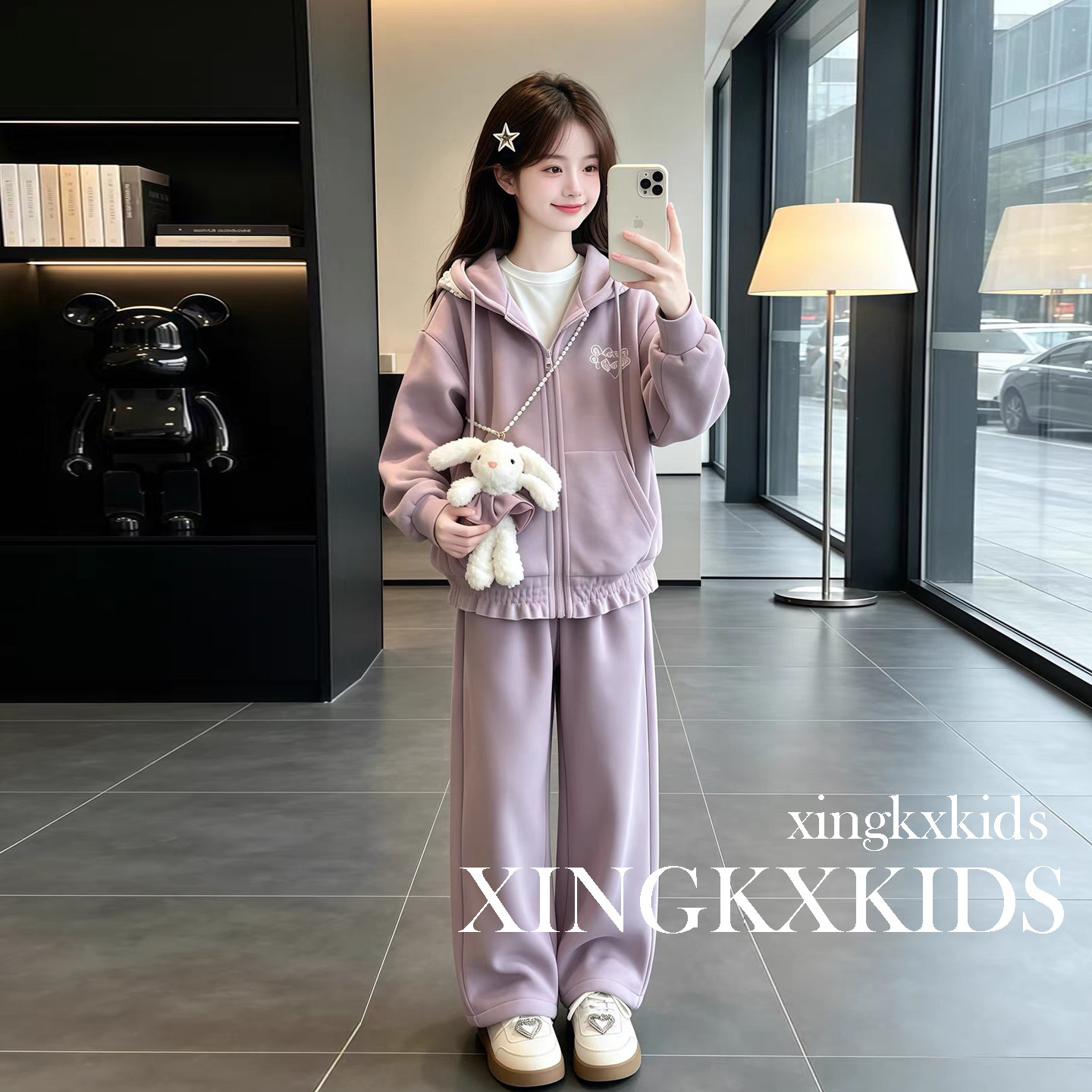 女童春秋韩系卫衣开衫两件套