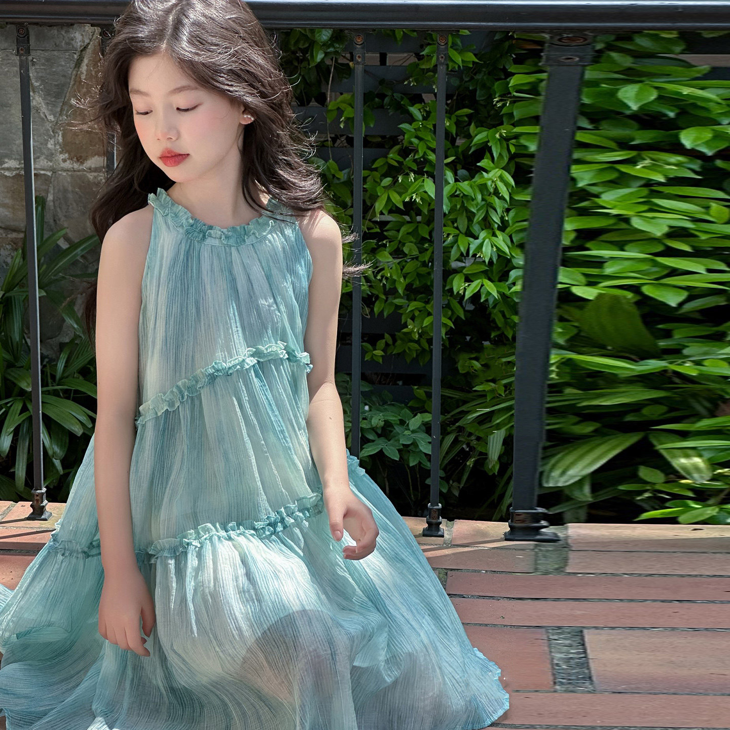 女童夏装超好看无袖连衣裙2026新款女孩大童薄荷色公主裙儿童裙子
