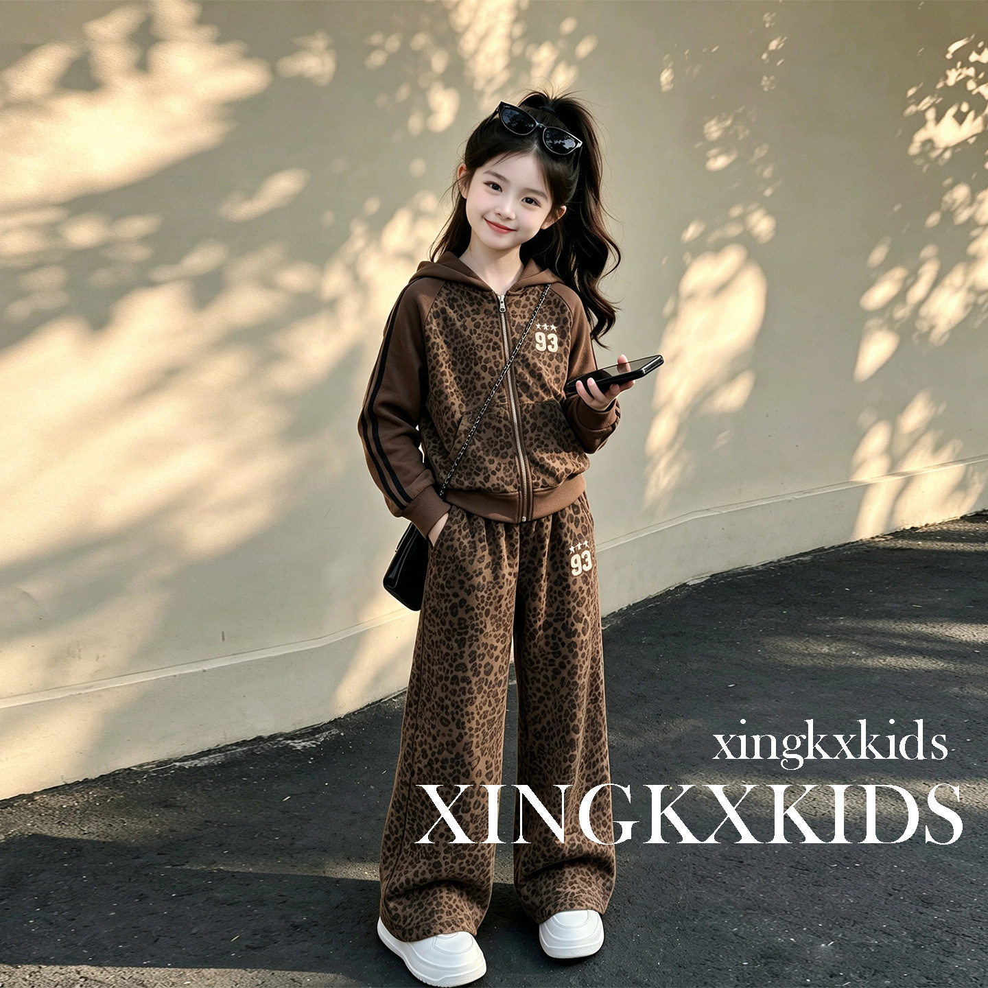 女童连帽开衫卫衣外套两件套