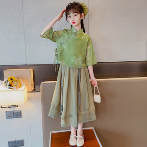 女童夏季汉服2023新款中国风复古唐装大童夏装薄款连衣裙古风裙子