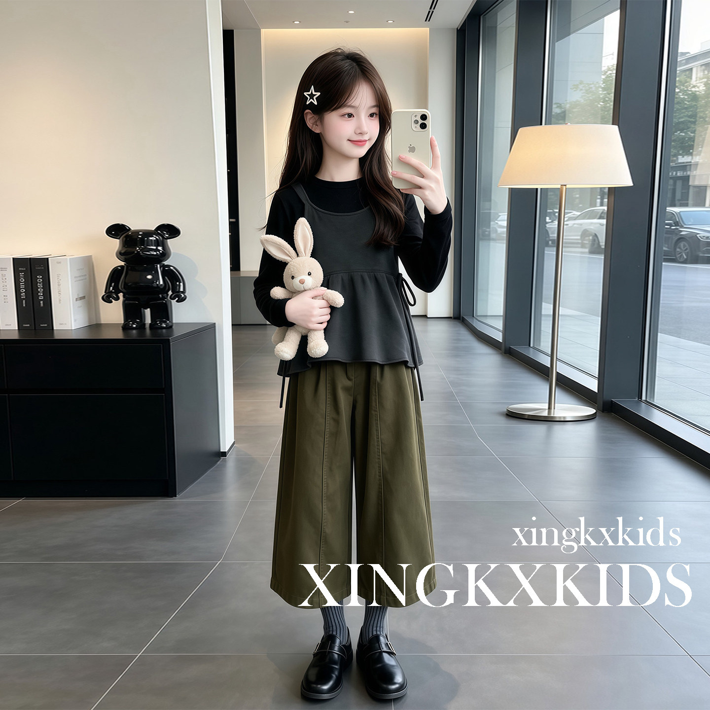 女童春秋季灯芯绒阔腿裤三件套