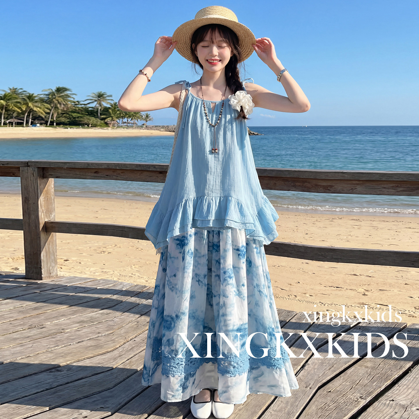 女童夏季新款海边度假吊带连衣裙