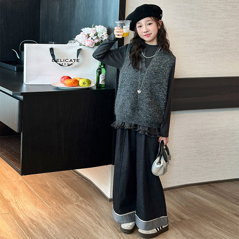 女童秋装马甲套装2025新款大童秋季韩系休闲卫衣儿童牛仔裤三件套,童装/婴儿装/亲子装,套装,淘宝优惠券,粉丝福利购,淘宝优惠卷