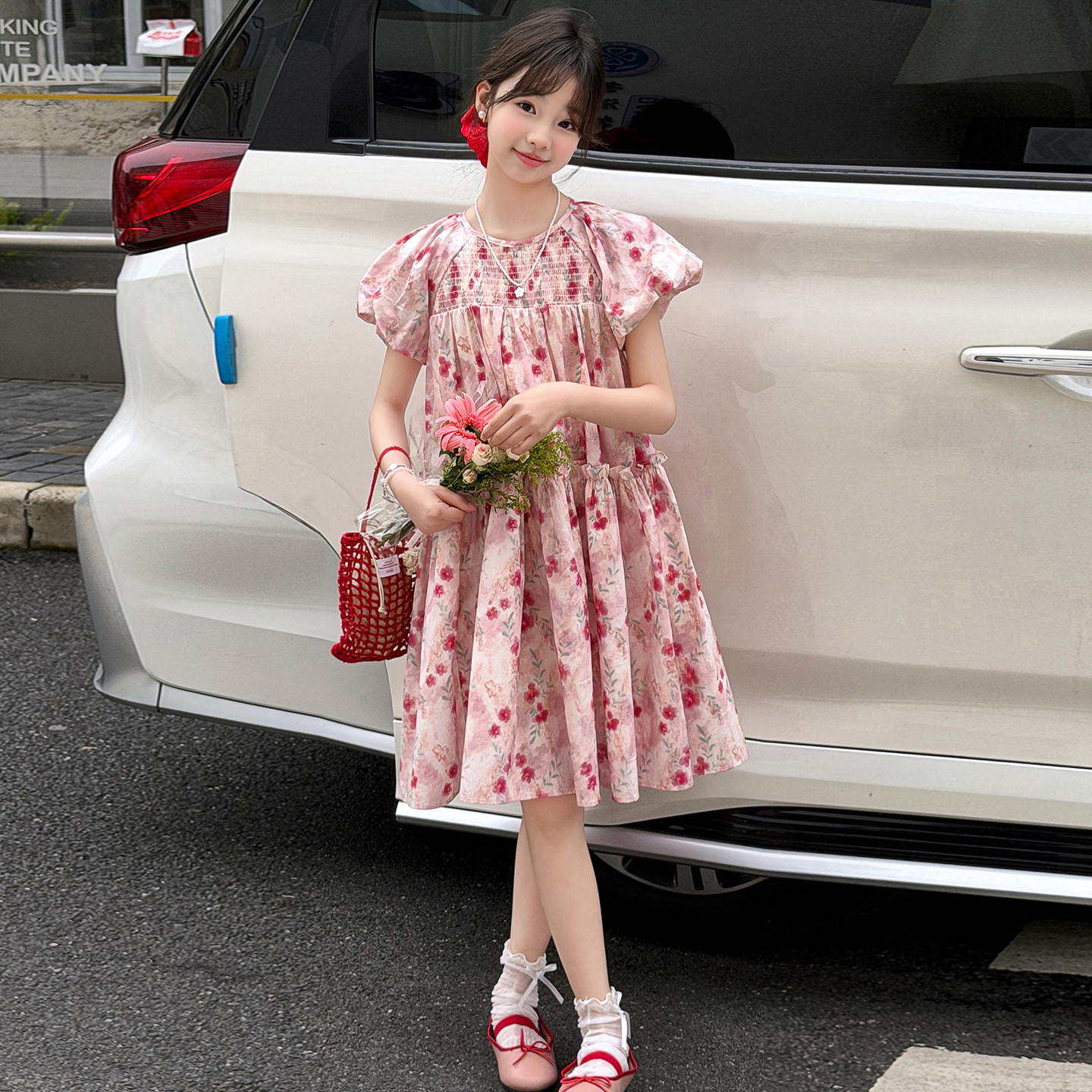 夏季甜美碎花收腰公主连衣裙