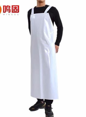 鸣固PVC围裙双层复合防水防油防污围裙白色双肩款