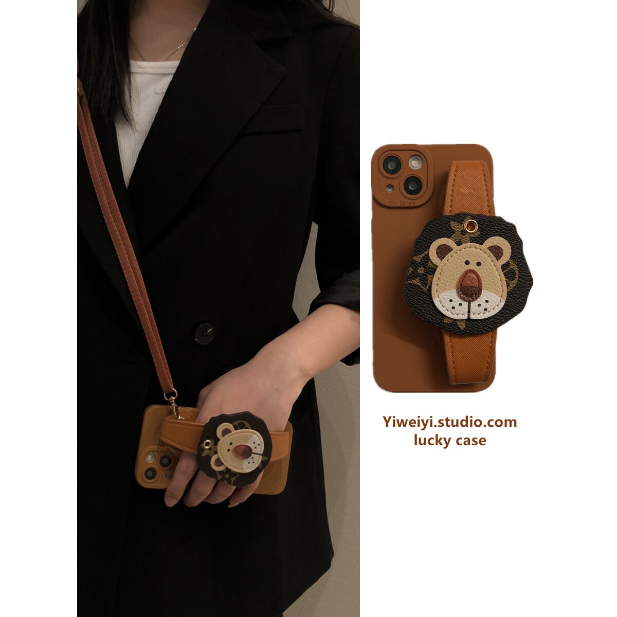 进口复古狮子头腕带适用于华为p50手机壳mate40pro可背带p40pro斜挎ma