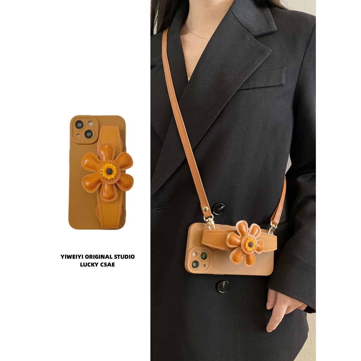 进口复古太阳花腕带适用iphone14手机壳苹果13promax唯美mini可肩带12