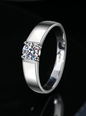 进口莫桑石男生钻戒经典款S925纯银戒指新款时尚莫桑石活口情侣