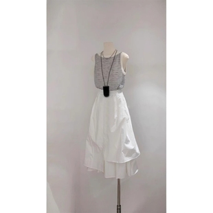 进口清纯系夏日绝美减龄穿搭一套条纹背心搭花苞裙套装显瘦女20