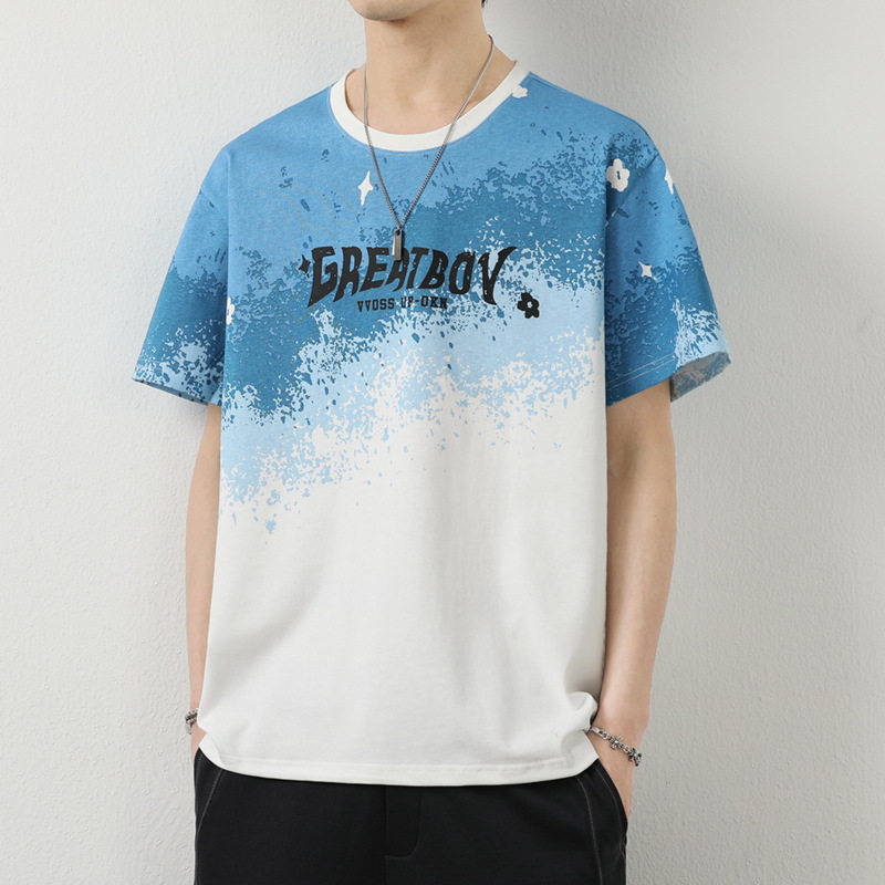 进口短袖男T恤2025新款夏季青年潮流宽松潮牌印花上衣圆领100纯