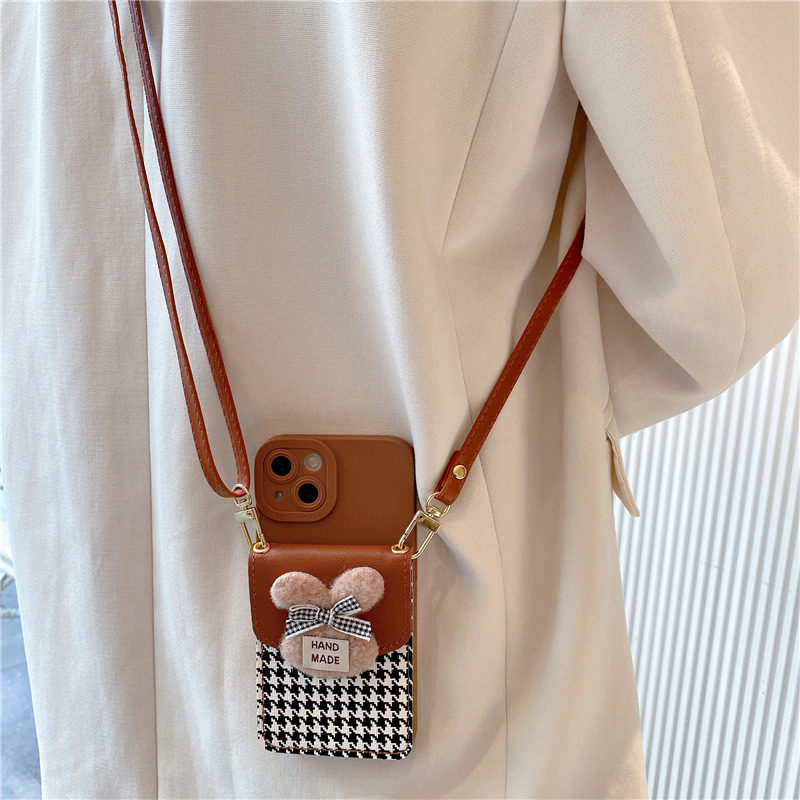 进口千鸟格兔子卡包适用华为p50pro手机壳mate40/p30pro斜挎p40新款no