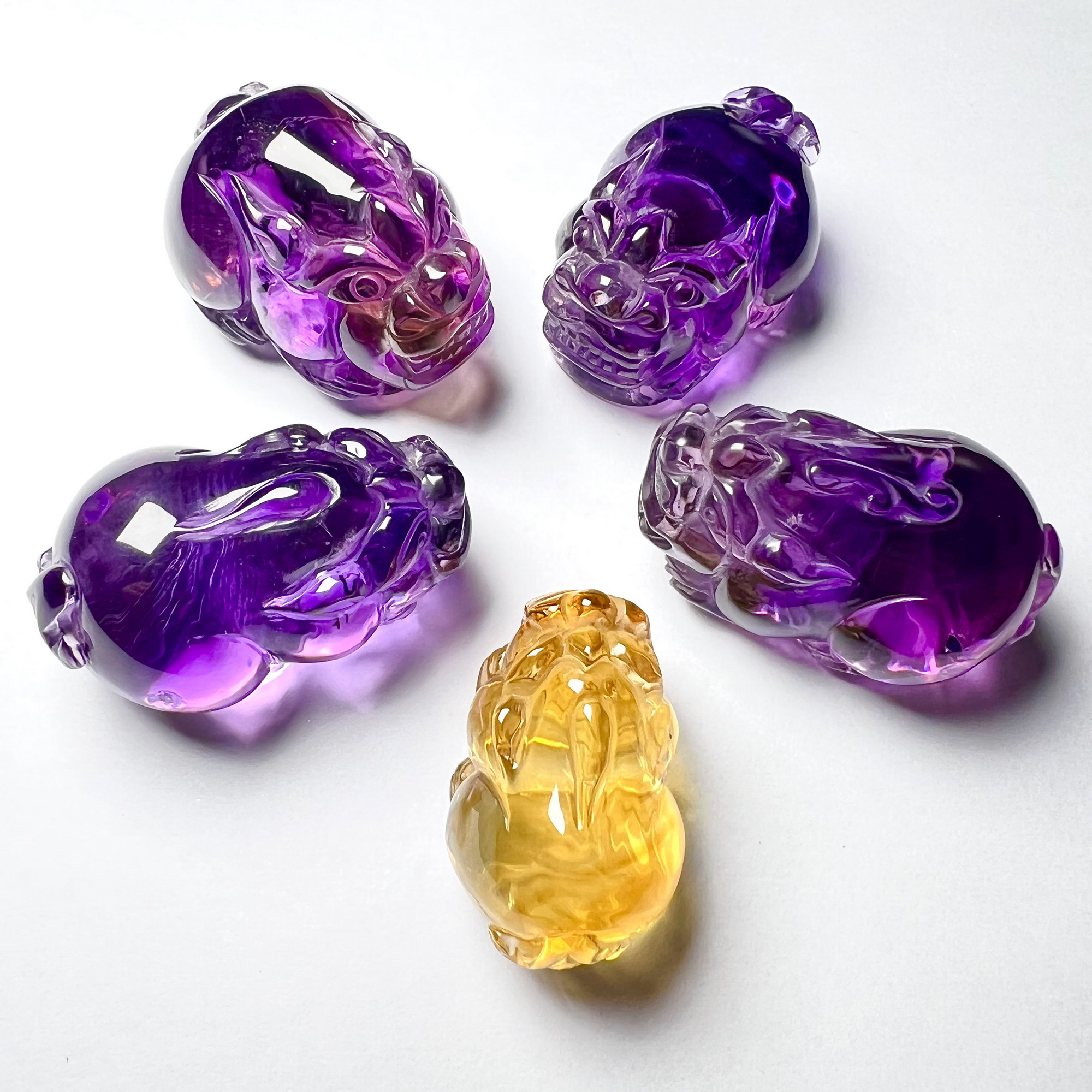 一物一图天然紫水晶黄水晶貔貅吊坠紫黄晶项坠通透挂件饰男女礼物