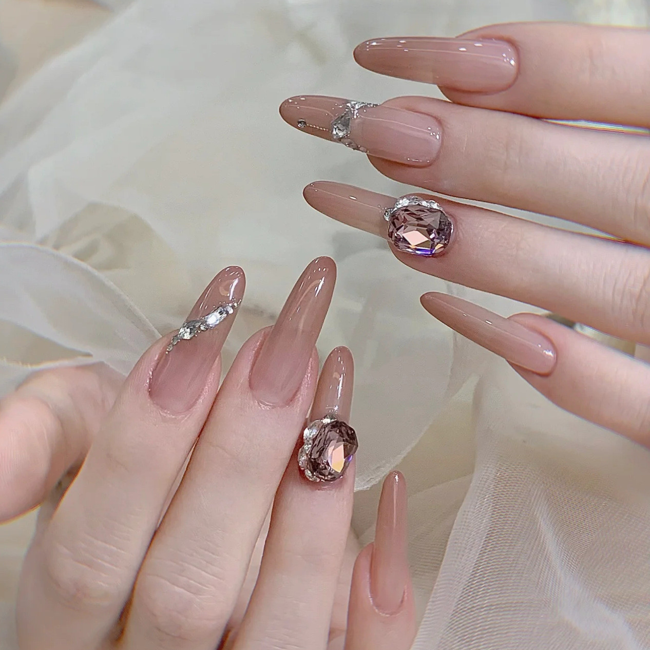 180迷人奢华堆钻渐变温柔爆闪手工光疗穿戴美甲成品假指甲贴片