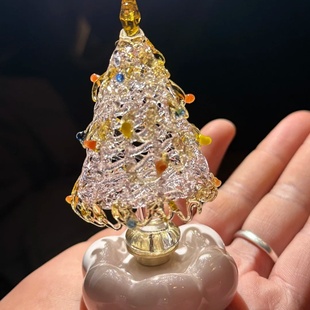 陶瓷底座转转圣诞树 ins风琉璃材质可爱手工治愈系田园风桌面摆件