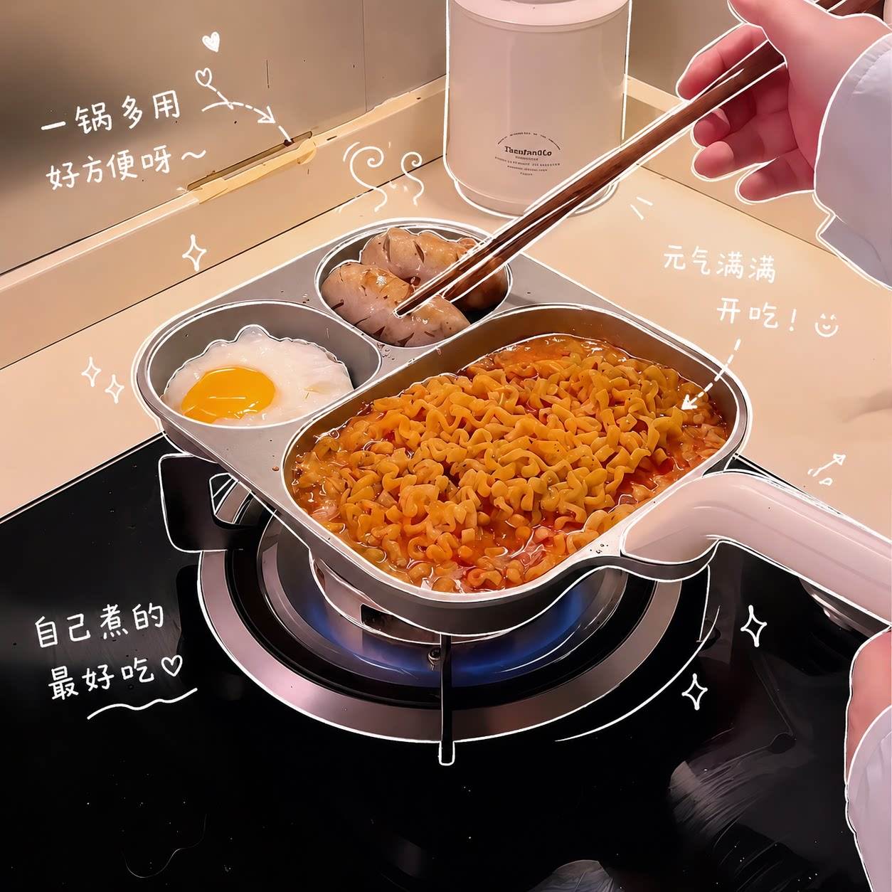 三宫格平底锅不粘锅一人食早餐夜宵煎锅四宫格加深煎蛋锅加厚钛锅