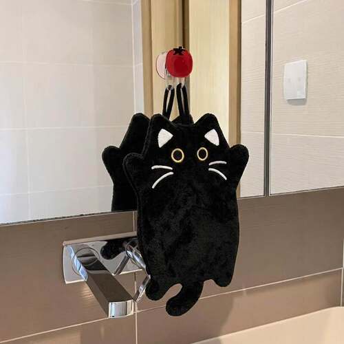 黑猫擦手毛巾挂式擦手布厨房超强吸水加厚速干柔软家用可爱创意