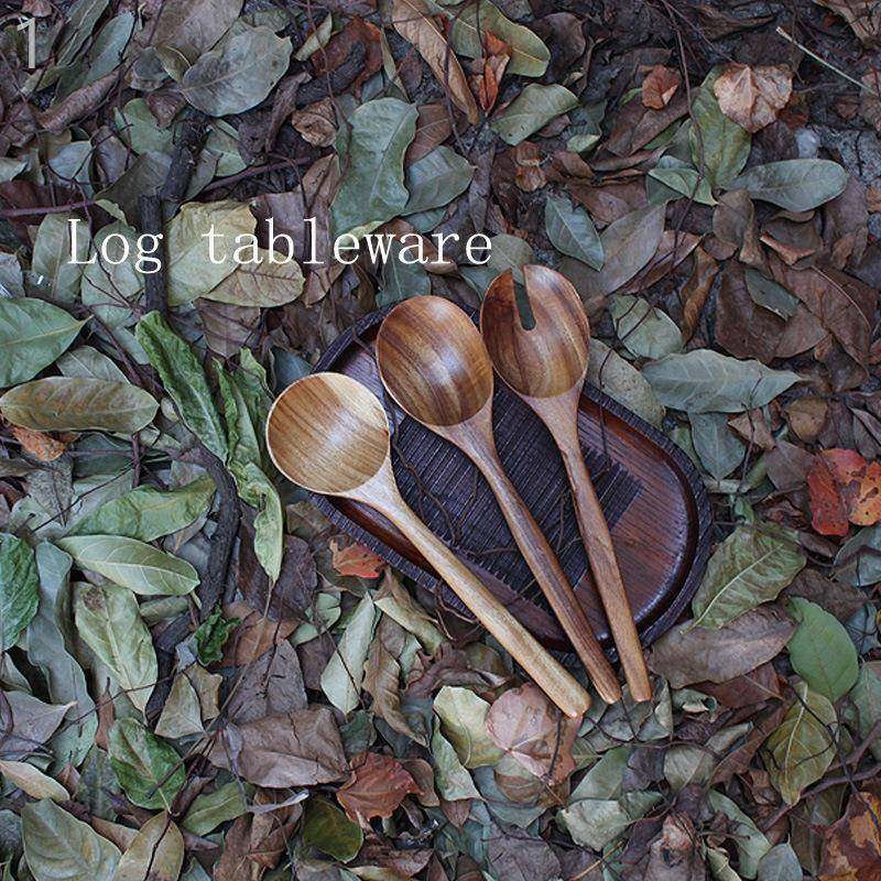 柚木厨具套装 欧式沙拉搅拌勺子叉子两件套色拉调味勺