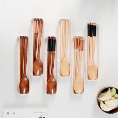 便携式餐具三件套儿童学生外带一人用收纳盒木质勺子筷子环保套装