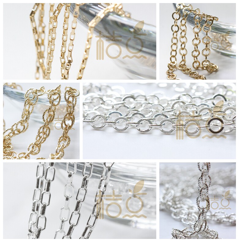 DIY配链优质铜链真金银电镀圆片长方椭圆手工链耳环链(4485C)