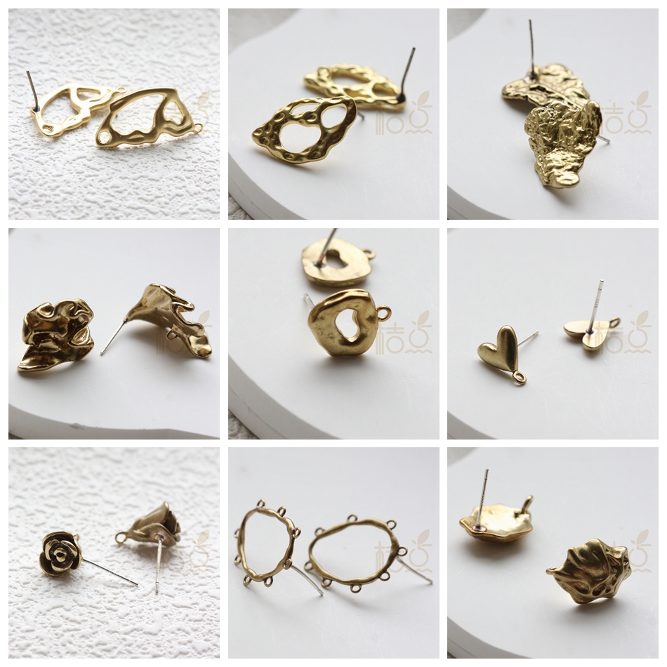 DIY饰品铜配件铜坯原色封釉925银针熔岩不规则异形耳钉(4708C-1)